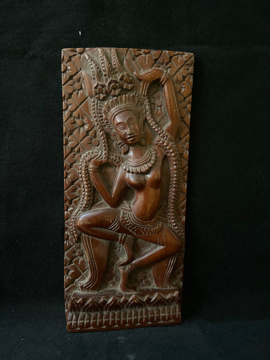 Antique Apsara beautifully carved in Cambodian Teak wood