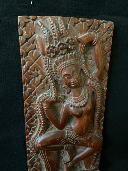 Antique Apsara beautifully carved in Cambodian Teak wood