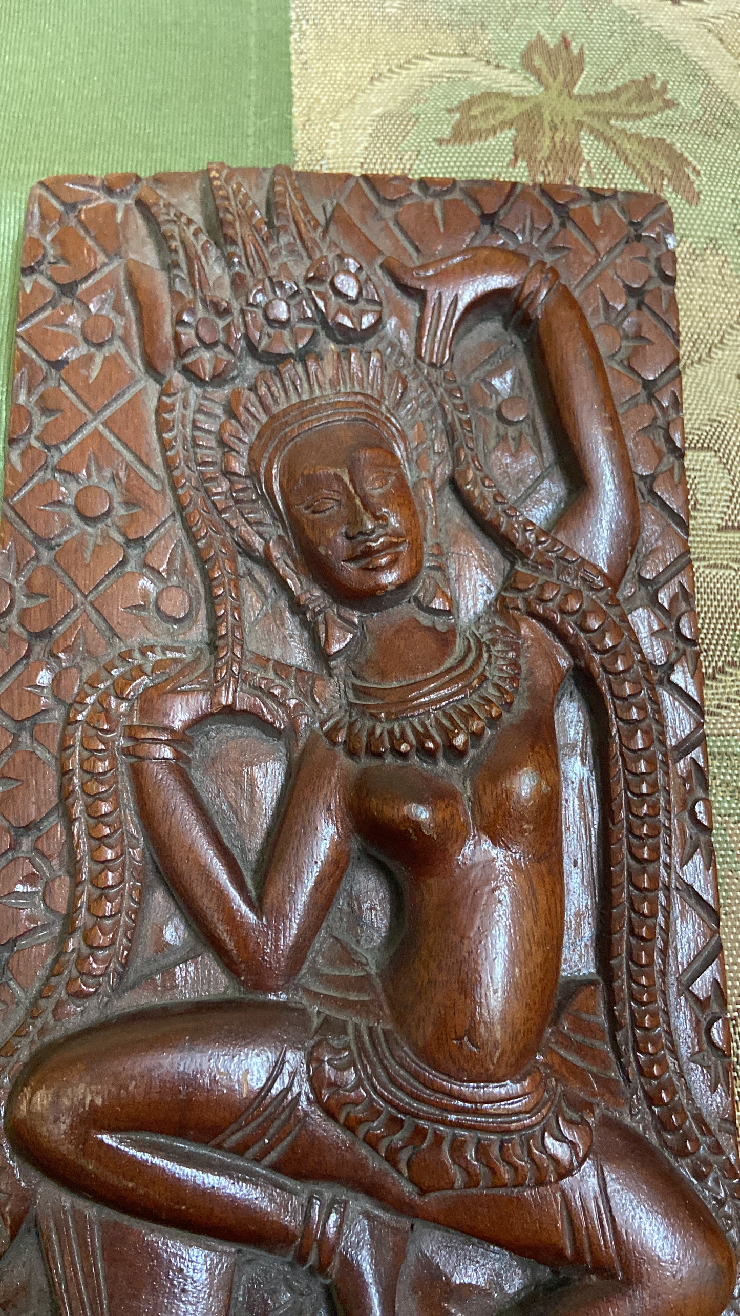 Antique Apsara beautifully carved in Cambodian Teak wood