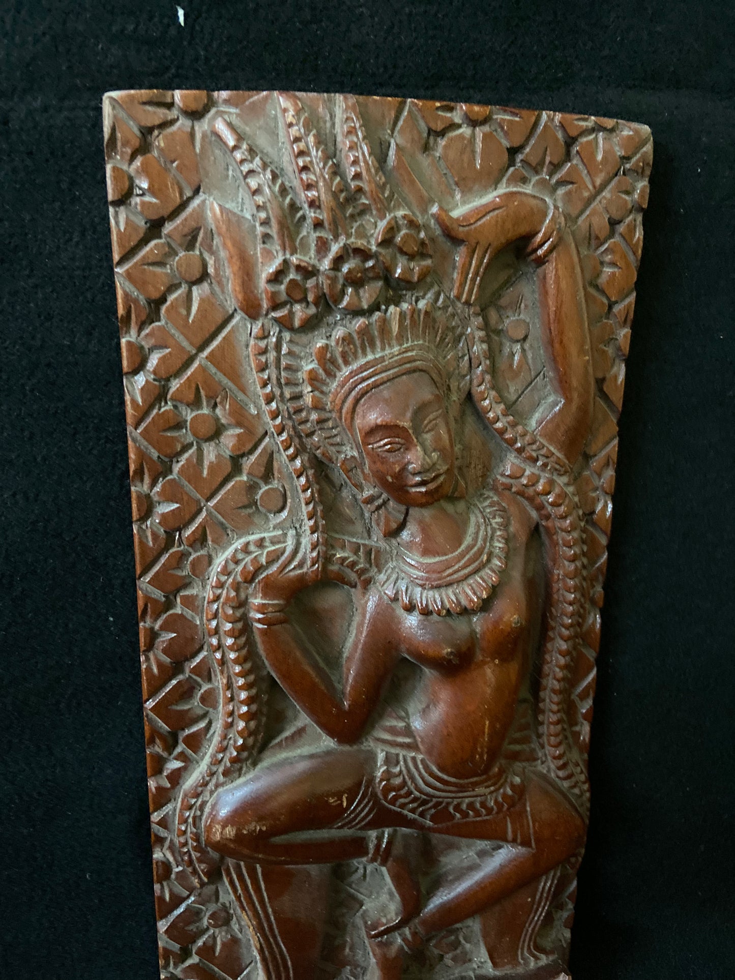 Antique Apsara beautifully carved in Cambodian Teak wood